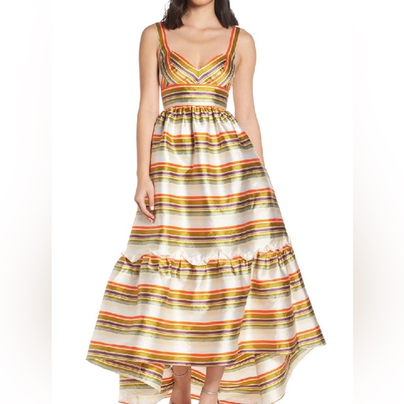 Jill Stuart x Anthropologie Sela Hi Lo 2 / XS Green Purple Striped Taffeta Maxi - Picture 5 of 15